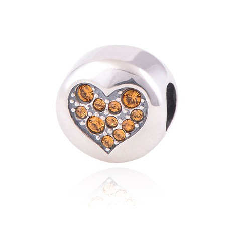 Přívěsek na náramek "Orange Heart" 925 Sterlingové stříbro