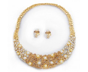 Nádherný náhrdelník s náušnicema pozlacený a vykladaný krystaly