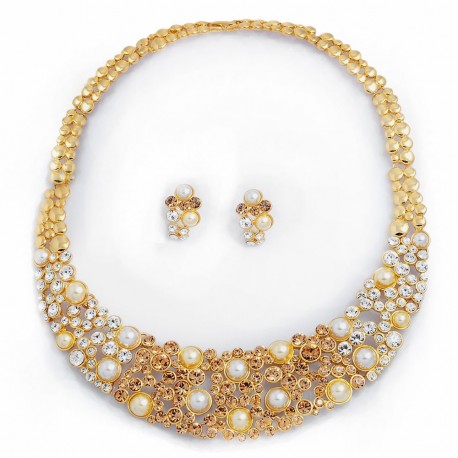 Nádherný náhrdelník s náušnicema pozlacený a vykladaný krystaly